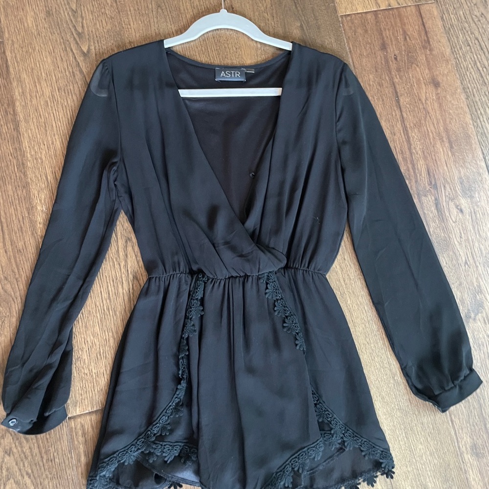 Astr Black Romper with Lace Detail